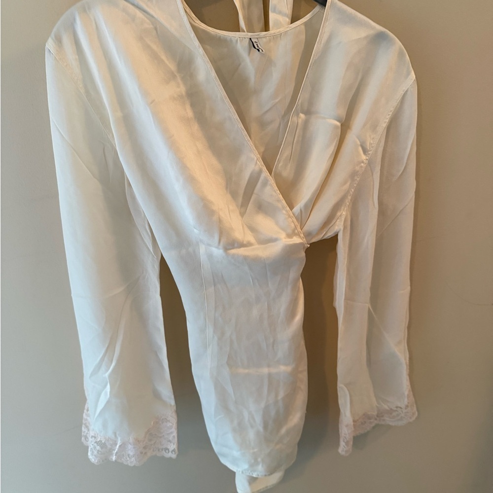 Palmers Silk lace trim long sleeve wrap robe topper size Large